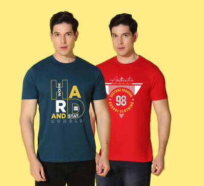 WOOSTRO Printed Men Round Neck Multicolor T-Shirt