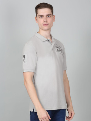 CANTABIL Printed Men Polo Neck Grey T-Shirt