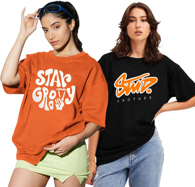 Leotude Typography Women Round Neck Multicolor T-Shirt