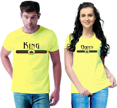 Tween Trends Printed Couple Round Neck Yellow T-Shirt