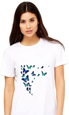 kapasiya Printed Women Round Neck White T-Shirt