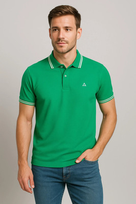 DAUACE Solid Men Polo Neck Green T-Shirt