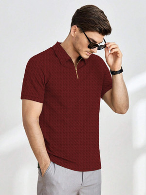 METRONAUT Self Design Men Polo Neck Maroon T-Shirt