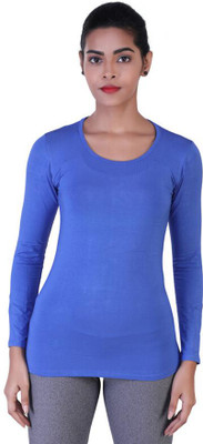 Laasa Sports Solid Women Round Neck Blue T-Shirt