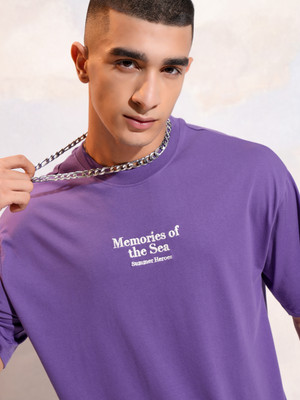 HIGHLANDER Self Design Men Round Neck Purple T-Shirt