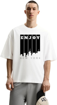KS IMPEX Self Design Men Round Neck White T-Shirt