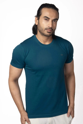 Vital Solid Men Round Neck Blue T-Shirt