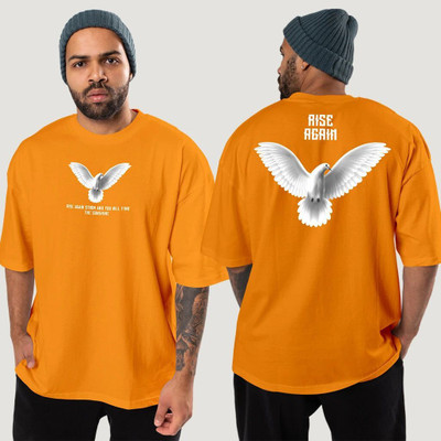 DeerHead Printed Men Round Neck Yellow T-Shirt