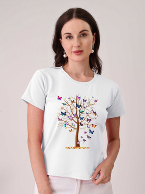 Moda Rapido Printed Women Round Neck White T-Shirt