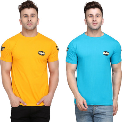 Blisstone Solid Men Round Neck Light Blue, Yellow T-Shirt