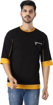 Black Collection Colorblock Men Round Neck Gold, Black T-Shirt