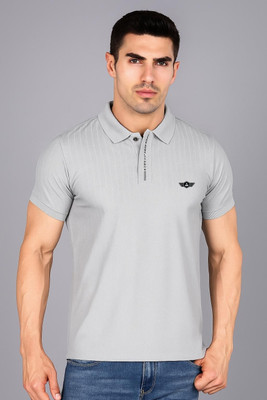 METRONAUT Striped Men Polo Neck Grey T-Shirt
