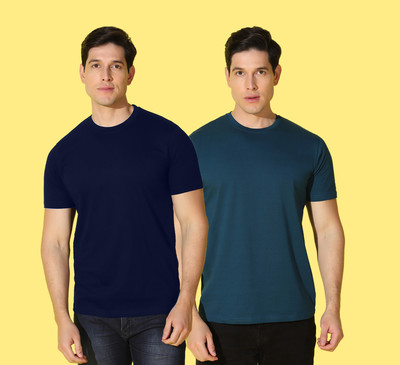 WOOSTRO Printed, Solid Men Round Neck Blue, Green T-Shirt