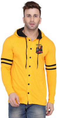 GEUM Solid Men Hooded Neck Yellow T-Shirt