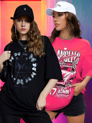 DreamBe Printed Women Round Neck Multicolor T-Shirt