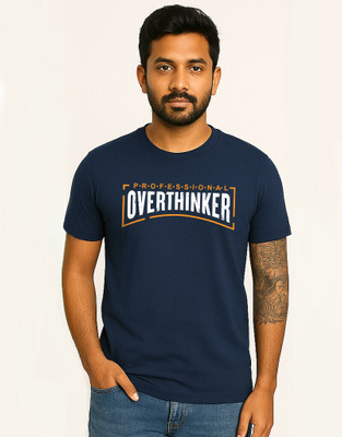 FADMARK Typography Men Round Neck Dark Blue T-Shirt