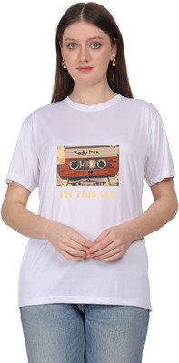 Dazzle Printed Women Round Neck White T-Shirt