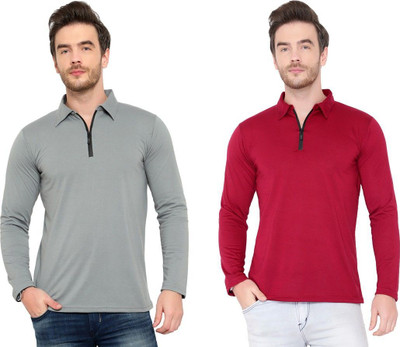 JB Jagoboy Solid Men Polo Neck Silver, Maroon T-Shirt