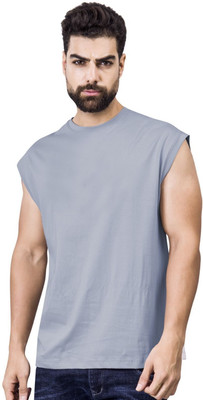 I&D Solid Men Round Neck Grey T-Shirt