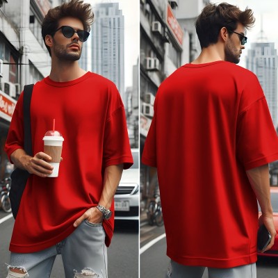 Trendway Solid Men Round Neck Red T-Shirt