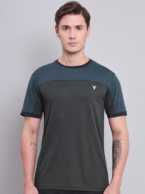 TECHNOSPORT Colorblock Men Round Neck Dark Green T-Shirt
