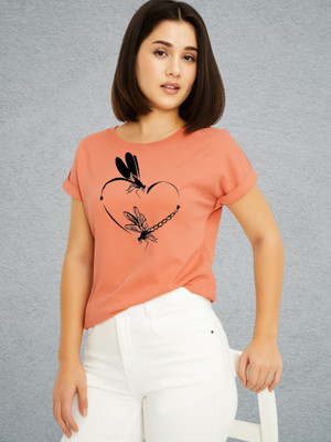 Kintu Parantu Printed Women Round Neck Pink T-Shirt