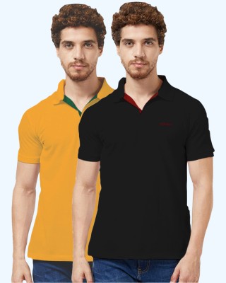 TAB91 Solid Men Polo Neck Yellow T-Shirt