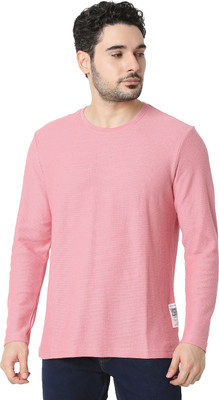 Spykar Solid Men Round Neck Pink T-Shirt