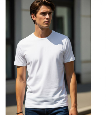 Sample Solid Men Round Neck White T-Shirt