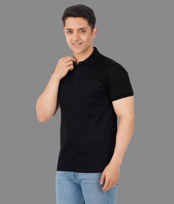 Ramraj Cotton Solid Men Polo Neck Black T-Shirt