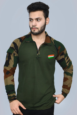 AZYXREN Military Camouflage Men Polo Neck Light Green T-Shirt