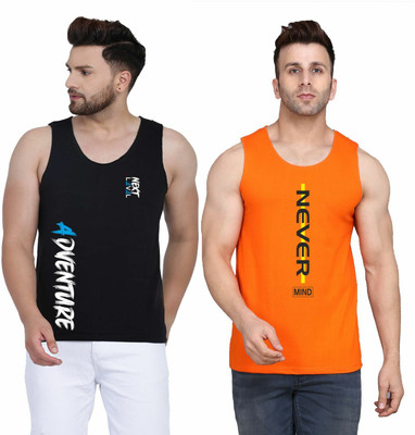 SLOWLORIS Printed Men Round Neck Black, Orange T-Shirt