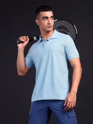 TECHNOSPORT Solid Men Polo Neck Blue T-Shirt