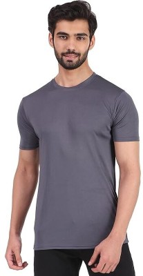 DaylFora Solid Men Round Neck Grey T-Shirt