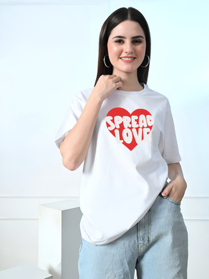 TQH Printed Women Round Neck White T-Shirt