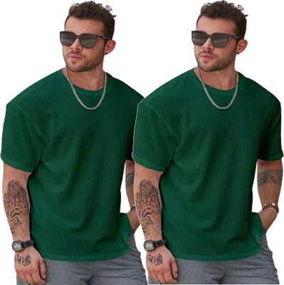 COPEHHI Solid Men Round Neck Green T-Shirt