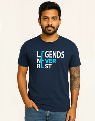 FADMARK Printed Men Round Neck Dark Blue T-Shirt