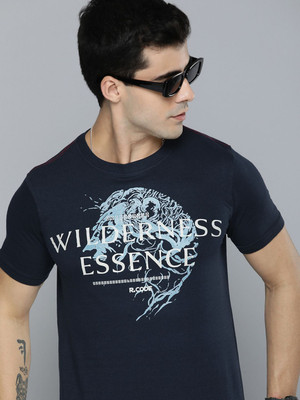 R.Code by The Roadster Life Co. Printed Men Round Neck Navy Blue T-Shirt