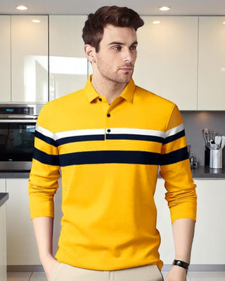 Autna Printed Men Polo Neck Yellow T-Shirt