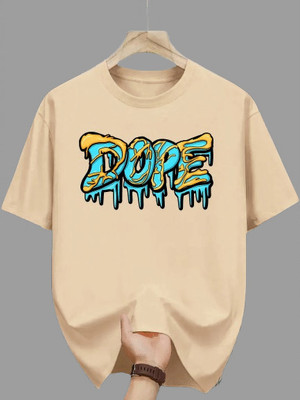 Twenty2Creation Printed Men Round Neck Beige T-Shirt