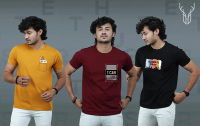 t-hustler Graphic Print Men Round Neck Maroon, Yellow, Black T-Shirt