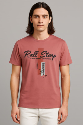 SAND PIPER Printed Men Round Neck Pink T-Shirt