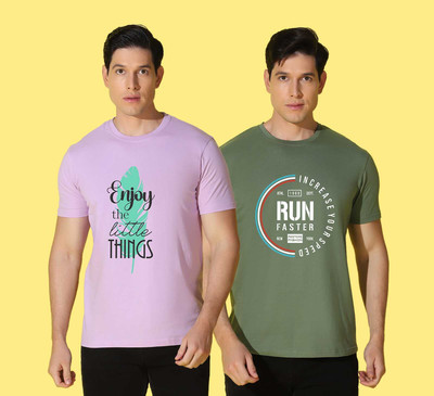 WOOSTRO Typography Men Round Neck Purple, Green T-Shirt