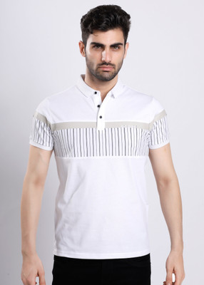 HIGHTRIBE Printed Men Polo Neck White T-Shirt