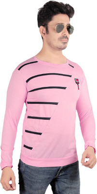 SSR FASHION Embroidered Men Round Neck Pink T-Shirt
