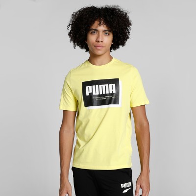 PUMA Typography Men Round Neck Yellow T-Shirt