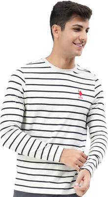 U.S. POLO ASSN. Striped Men Round Neck White, Black T-Shirt