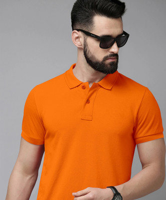 METRONAUT Solid Men Polo Neck Orange T-Shirt