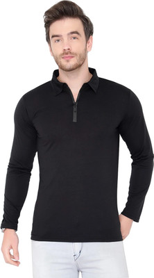 Tresna Trending Solid Men Polo Neck Black T-Shirt