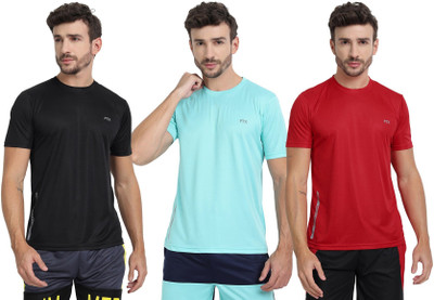 FTX Solid Men Round Neck Light Blue, Red, Black T-Shirt
